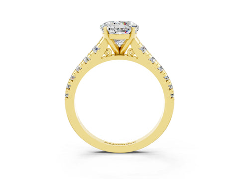 Yellow gold Round Cut Moissanite Solitaire Ring with Cathedral Setting and Pavé Band_3
