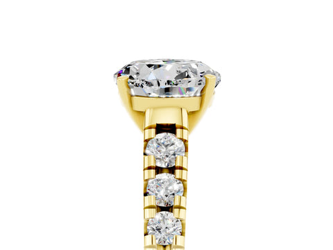 Yellow gold Round Cut Moissanite Solitaire Ring with Cathedral Setting and Pavé Band_5