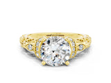 Yellow gold Round Cut Moissanite Solitaire Ring with Filigree Band and Four-Prong Setting_24