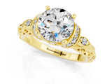 Yellow gold Round Cut Moissanite Solitaire Ring with Filigree Band and Four-Prong Setting_25