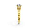 Yellow gold Round Cut Moissanite Solitaire Ring with Filigree Band and Four-Prong Setting_26