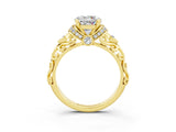 Yellow gold Round Cut Moissanite Solitaire Ring with Filigree Band and Four-Prong Setting_27