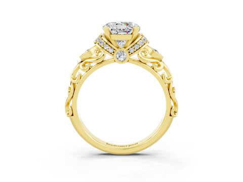 Yellow gold Round Cut Moissanite Solitaire Ring with Filigree Band and Four-Prong Setting_27
