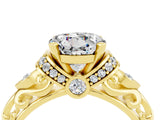 Yellow gold Round Cut Moissanite Solitaire Ring with Filigree Band and Four-Prong Setting_28