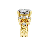 Yellow gold Round Cut Moissanite Solitaire Ring with Filigree Band and Four-Prong Setting_29
