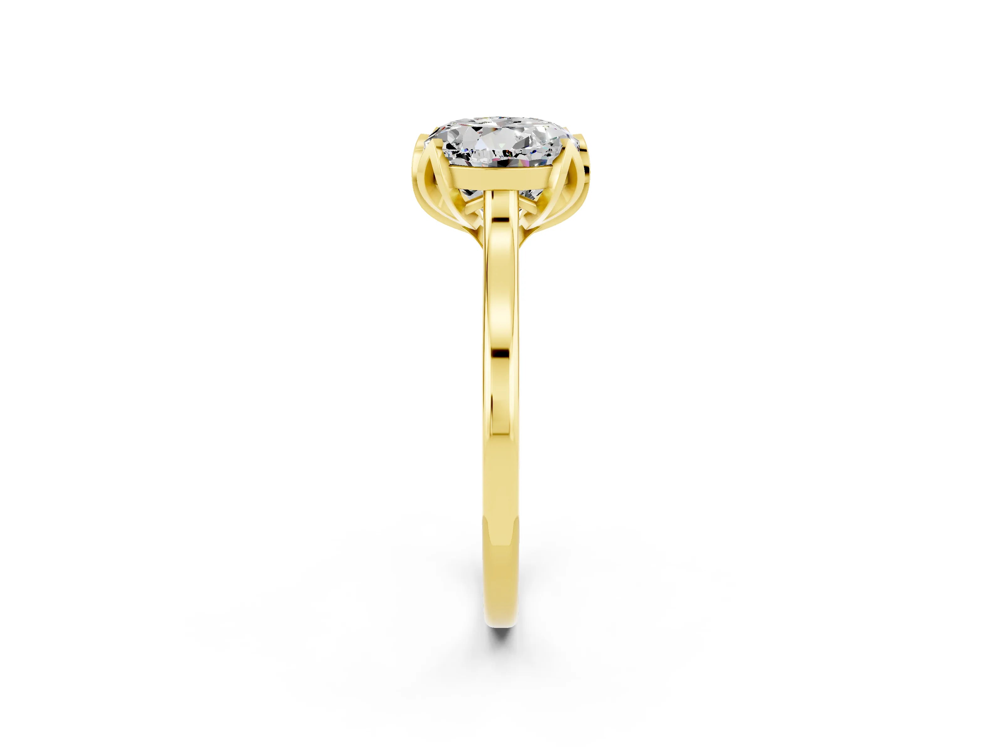 Yellow gold Round Cut Moissanite Solitaire Ring with Flower Prong Setting and Classic Band_14