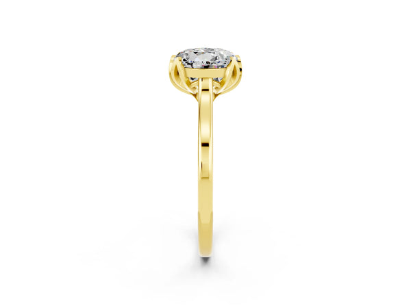 Yellow gold Round Cut Moissanite Solitaire Ring with Flower Prong Setting and Classic Band