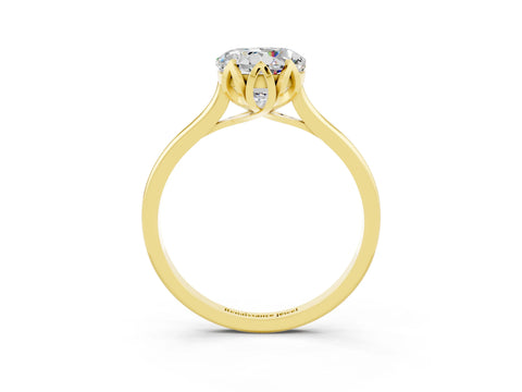 Yellow gold Round Cut Moissanite Solitaire Ring with Flower Prong Setting and Classic Band_15