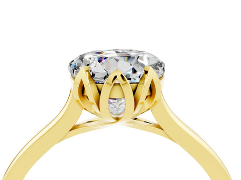 Yellow gold Round Cut Moissanite Solitaire Ring with Flower Prong Setting and Classic Band_16