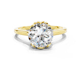 Yellow gold Round Cut Moissanite Solitaire Ring with Flower Prong Setting and Classic Band_36