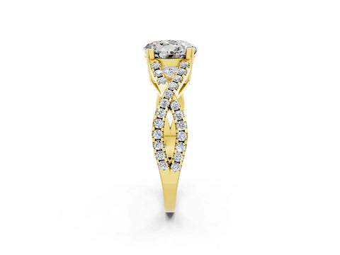 Yellow gold Round Cut Moissanite Solitaire Ring with Four-Prong Setting and Twisted Pavé Band_2