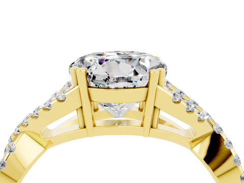 Yellow gold Round Cut Moissanite Solitaire Ring with Four-Prong Setting and Twisted Pavé Band_4