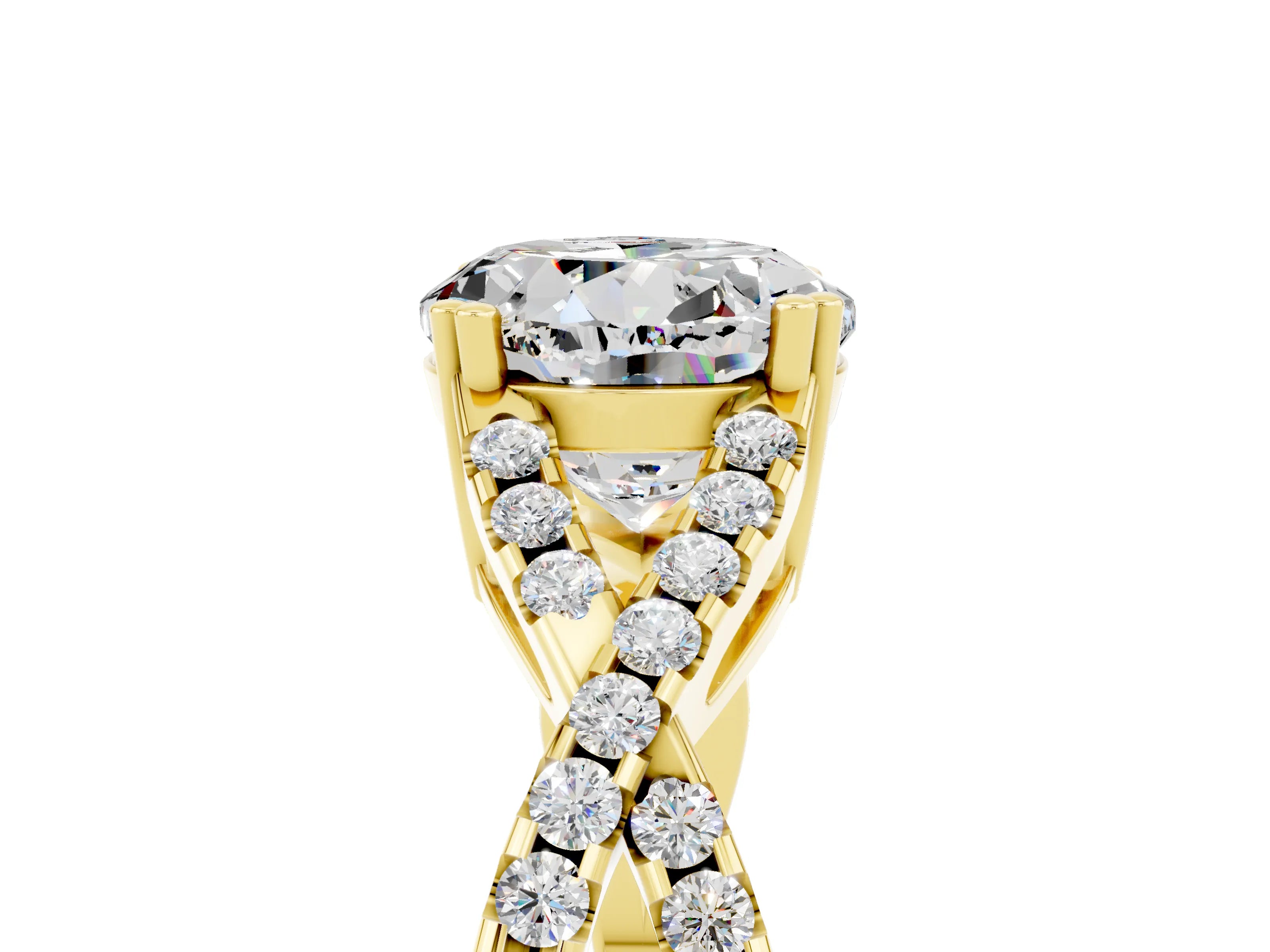 Yellow gold Round Cut Moissanite Solitaire Ring with Four-Prong Setting and Twisted Pavé Band_5