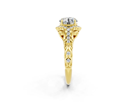 Yellow gold Round Cut Moissanite Solitaire Ring with Hidden Halo and Pavé Band_14