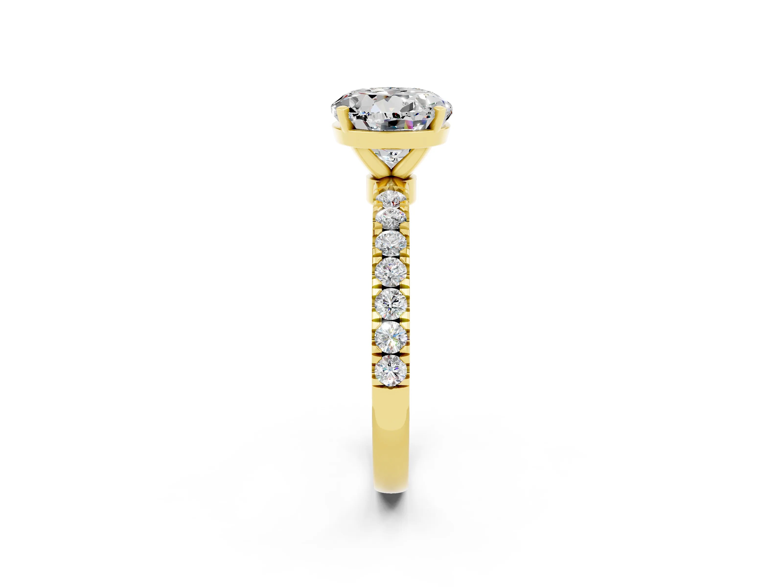 Yellow gold Round Cut Moissanite Solitaire Ring with Pavé Accents and Four-Prong Setting_2
