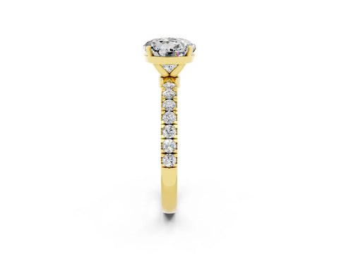 Yellow gold Round Cut Moissanite Solitaire Ring with Pavé Accents and Four-Prong Setting_2