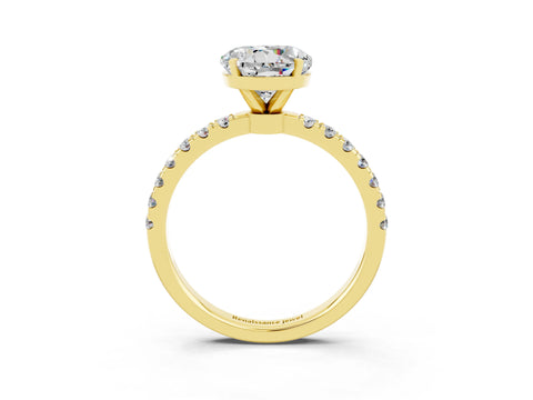 Yellow gold Round Cut Moissanite Solitaire Ring with Pavé Accents and Four-Prong Setting_3