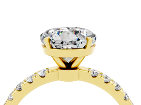 Yellow gold Round Cut Moissanite Solitaire Ring with Pavé Accents and Four-Prong Setting_4