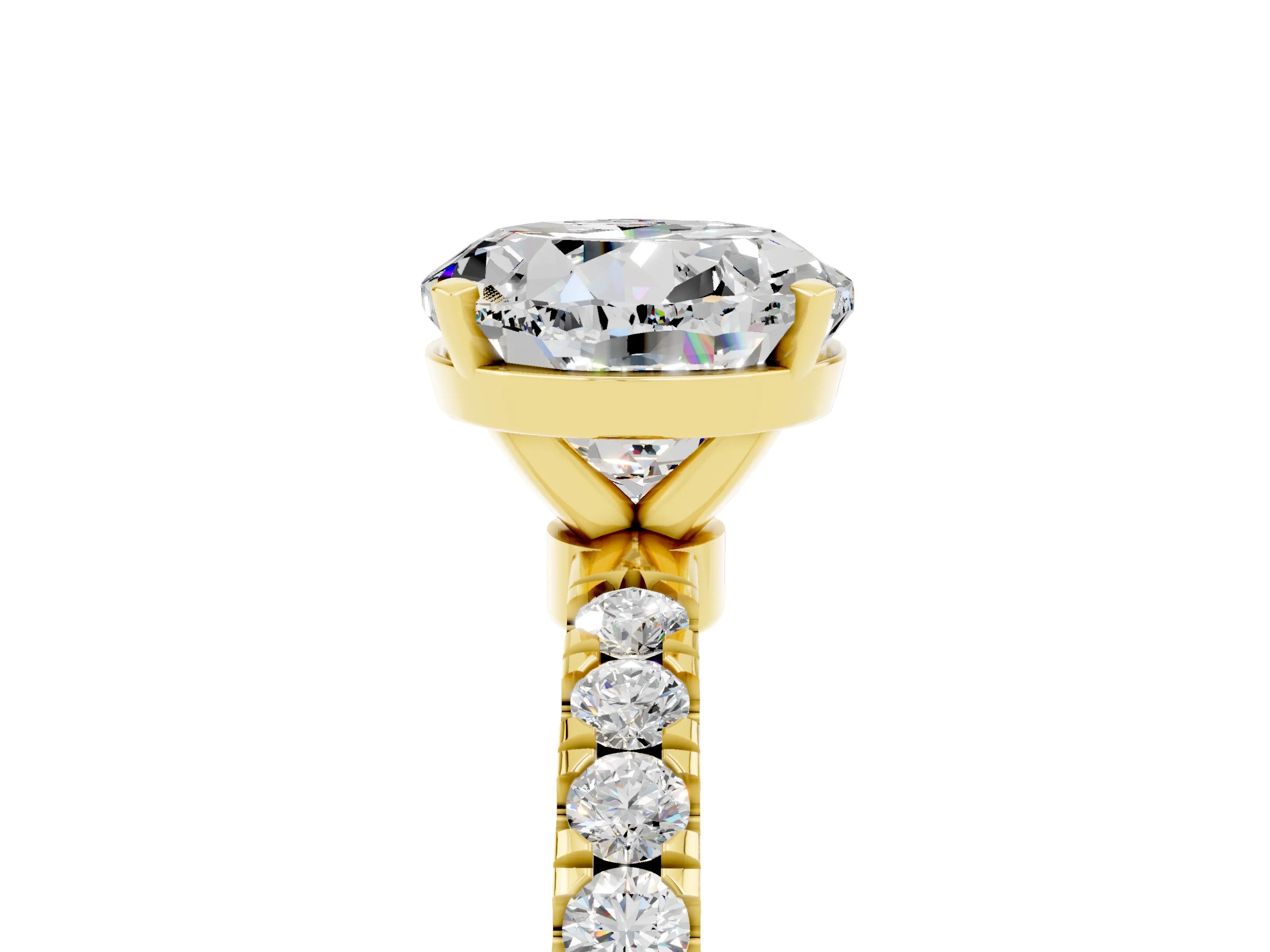 Yellow gold Round Cut Moissanite Solitaire Ring with Pavé Accents and Four-Prong Setting_5