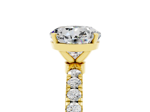Yellow gold Round Cut Moissanite Solitaire Ring with Pavé Accents and Four-Prong Setting_5