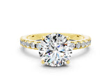 Yellow gold Round Cut Moissanite Solitaire Ring with Pavé Band and Four-Prong Setting_12