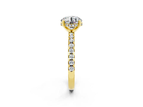 Yellow gold Round Cut Moissanite Solitaire Ring with Pavé Band and Four-Prong Setting_14