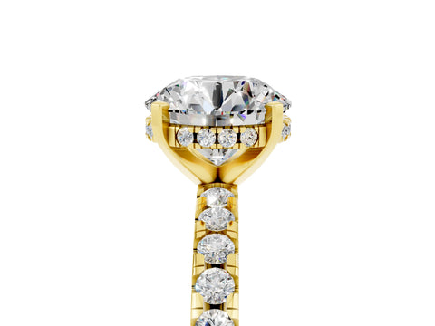 Yellow gold Round Cut Moissanite Solitaire Ring with Pavé Band and Four-Prong Setting_17