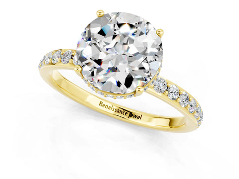 Yellow gold Round Cut Moissanite Solitaire Ring with Pavé Band and Hidden Halo_13