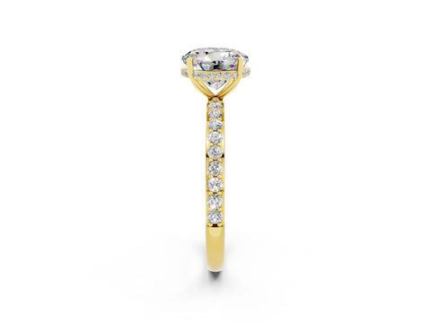 Yellow gold Round Cut Moissanite Solitaire Ring with Pavé Band and Hidden Halo_14