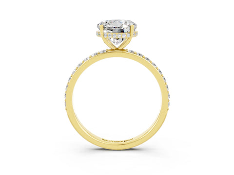 Yellow gold Round Cut Moissanite Solitaire Ring with Pavé Band and Hidden Halo_15
