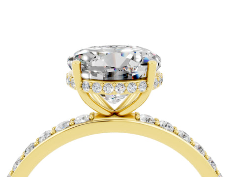 Yellow gold Round Cut Moissanite Solitaire Ring with Pavé Band and Hidden Halo_16