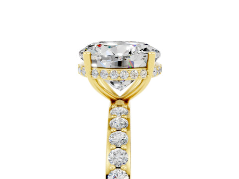 Yellow gold Round Cut Moissanite Solitaire Ring with Pavé Band and Hidden Halo_17