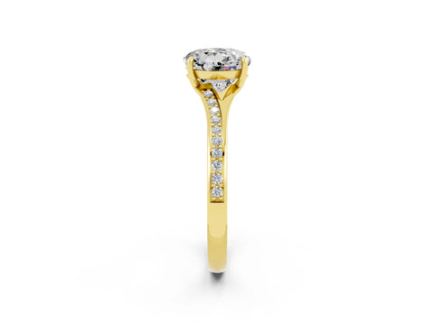 Yellow gold Round Cut Moissanite Solitaire Ring with Pavé Band and Prong Setting_14