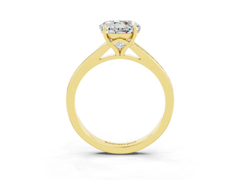 Yellow gold Round Cut Moissanite Solitaire Ring with Pavé Band and Prong Setting_15