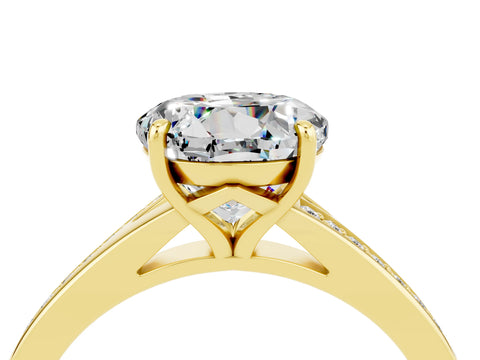 Yellow gold Round Cut Moissanite Solitaire Ring with Pavé Band and Prong Setting_16