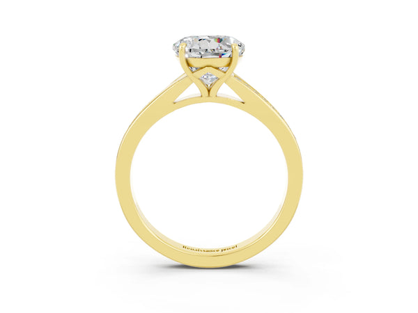 Yellow gold Round Cut Moissanite Solitaire Ring with Pavé Band and Prong Setting
