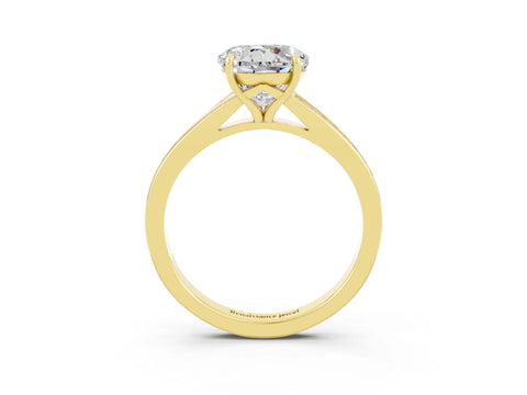 Yellow gold Round Cut Moissanite Solitaire Ring with Pavé Band and Prong Setting_3
