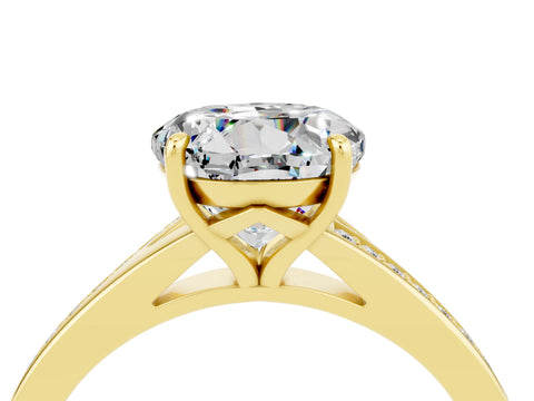 Yellow gold Round Cut Moissanite Solitaire Ring with Pavé Band and Prong Setting_4