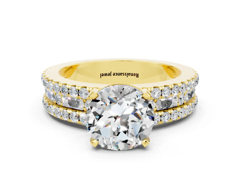 Yellow gold Round Cut Moissanite Solitaire Ring with Pavé and Channel Set Band_21