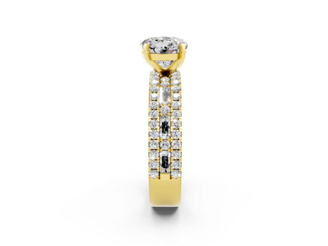 Yellow gold Round Cut Moissanite Solitaire Ring with Pavé and Channel Set Band_23