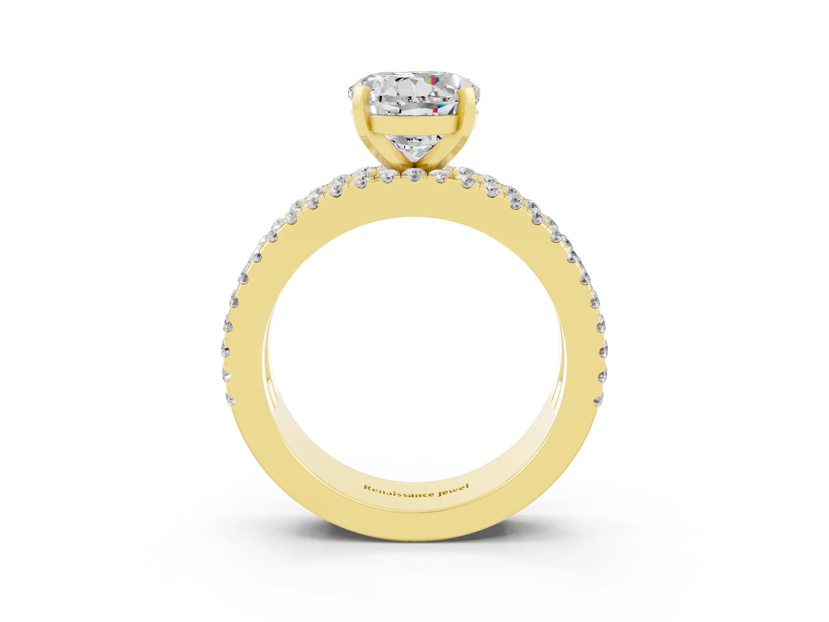 Yellow gold Round Cut Moissanite Solitaire Ring with Pavé and Channel Set Band_24