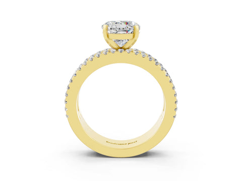 Yellow gold Round Cut Moissanite Solitaire Ring with Pavé and Channel Set Band_24