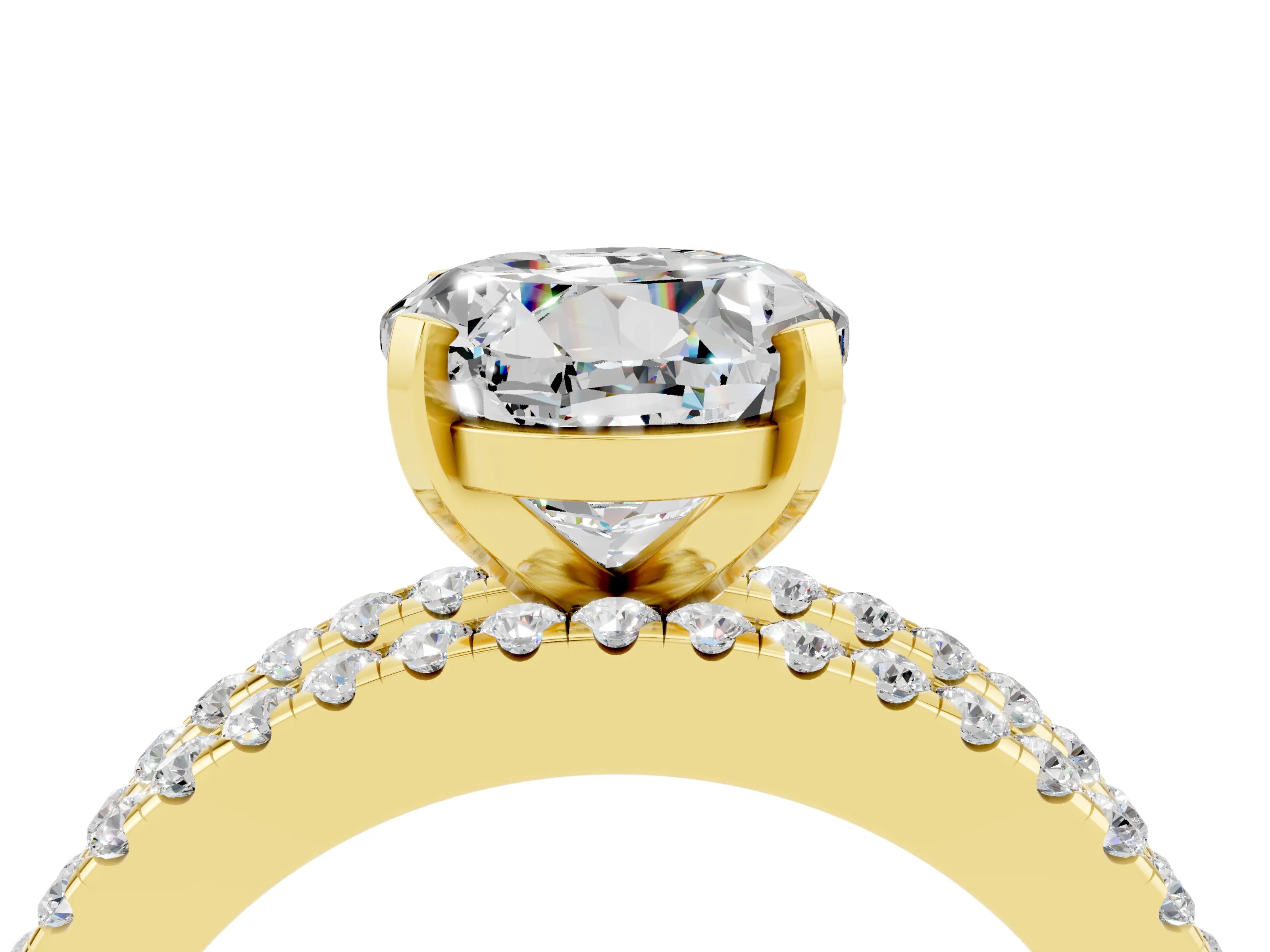Yellow gold Round Cut Moissanite Solitaire Ring with Pavé and Channel Set Band_25