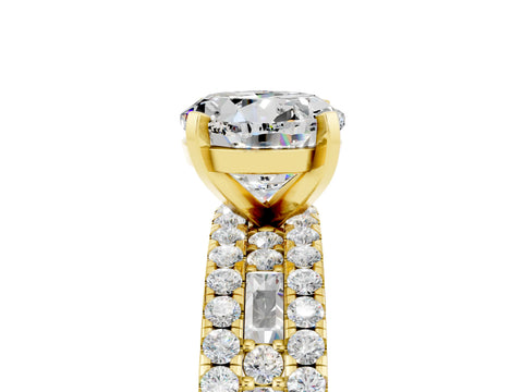 Yellow gold Round Cut Moissanite Solitaire Ring with Pavé and Channel Set Band_26