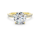 Yellow gold Round Cut Moissanite Solitaire Ring with Pave Band and Four Prong Setting_24