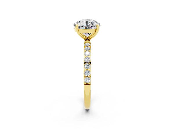 Yellow gold Round Cut Moissanite Solitaire Ring with Round  Pavé Band and Prong Setting