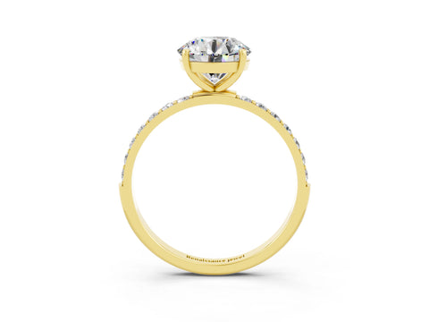 Yellow gold Round Cut Moissanite Solitaire Ring with Pave Band and Four Prong Setting_27