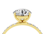 Yellow gold Round Cut Moissanite Solitaire Ring with Pave Band and Four Prong Setting_28