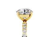 Yellow gold Round Cut Moissanite Solitaire Ring with Pave Band and Four Prong Setting_29