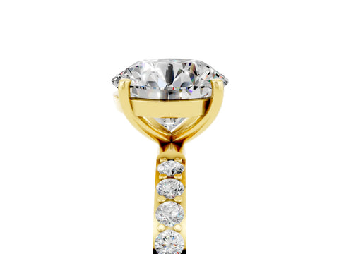 Yellow gold Round Cut Moissanite Solitaire Ring with Pave Band and Four Prong Setting_29